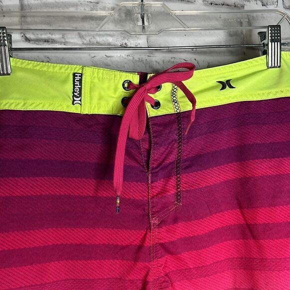 Hurley Neon Striped Bathing Suit Swim Trunks Shorts Size 30 - Picture 3 of 5